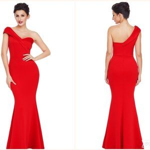 Red Sexy One Shoulder Ponti Gown
